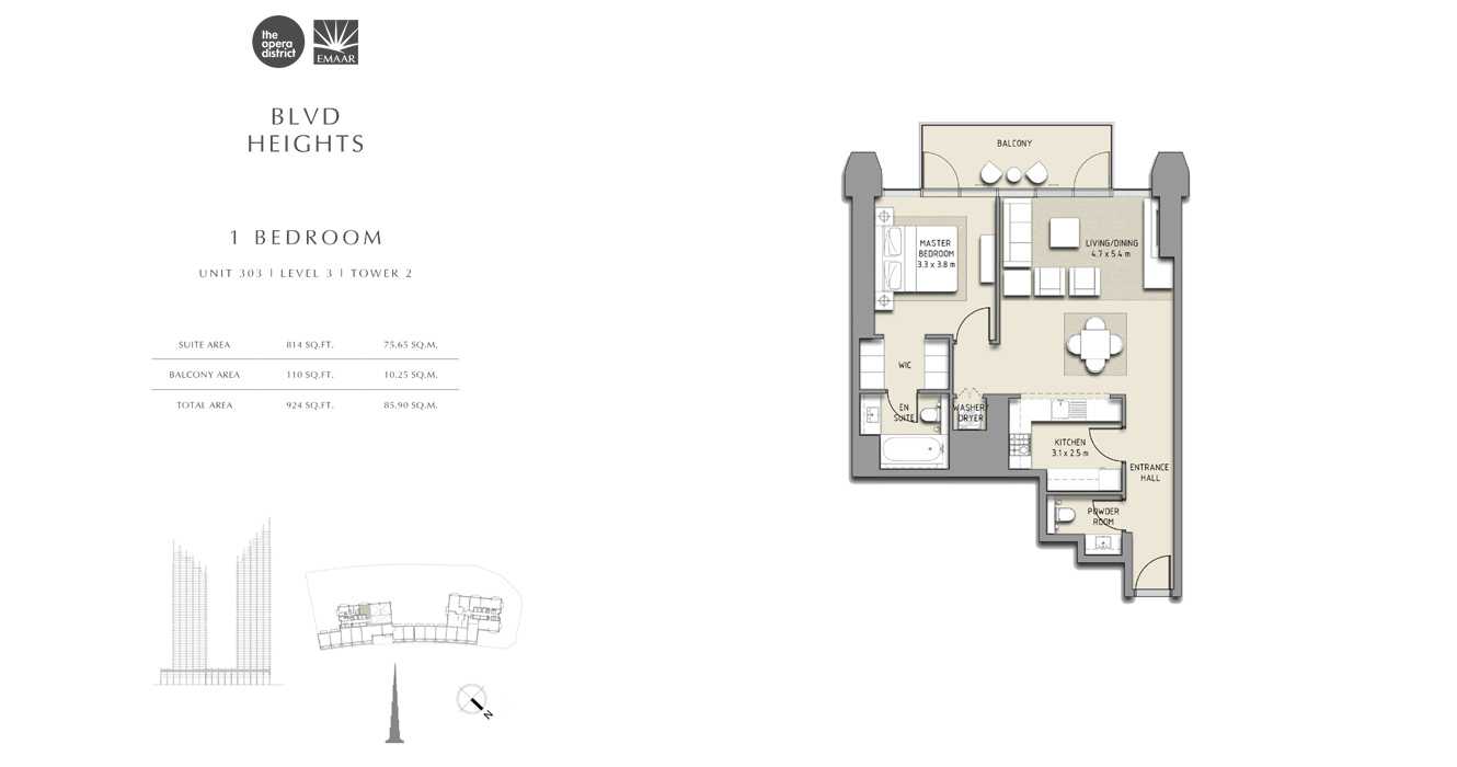 1 Bedroom Unit 303, Size 924 sq ft